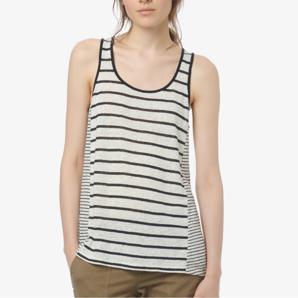 Vince Linen Mixed Stripe Tank Top in Chalk Black Size Small NWT